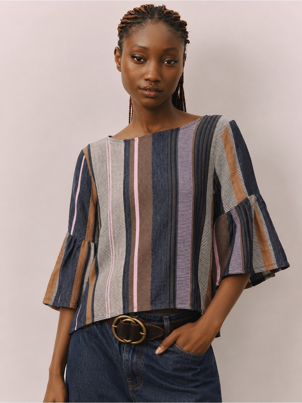 Anthropolgie Dolan Striped Woven Top Bell Sleeves 846
